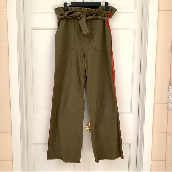 Zara Green Cargo Pants With Red Stripes 
